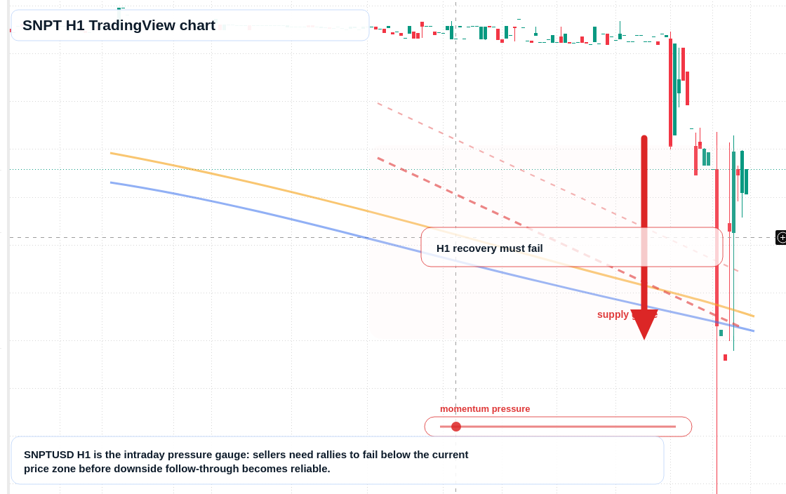 SNPT H1 candlestick chart